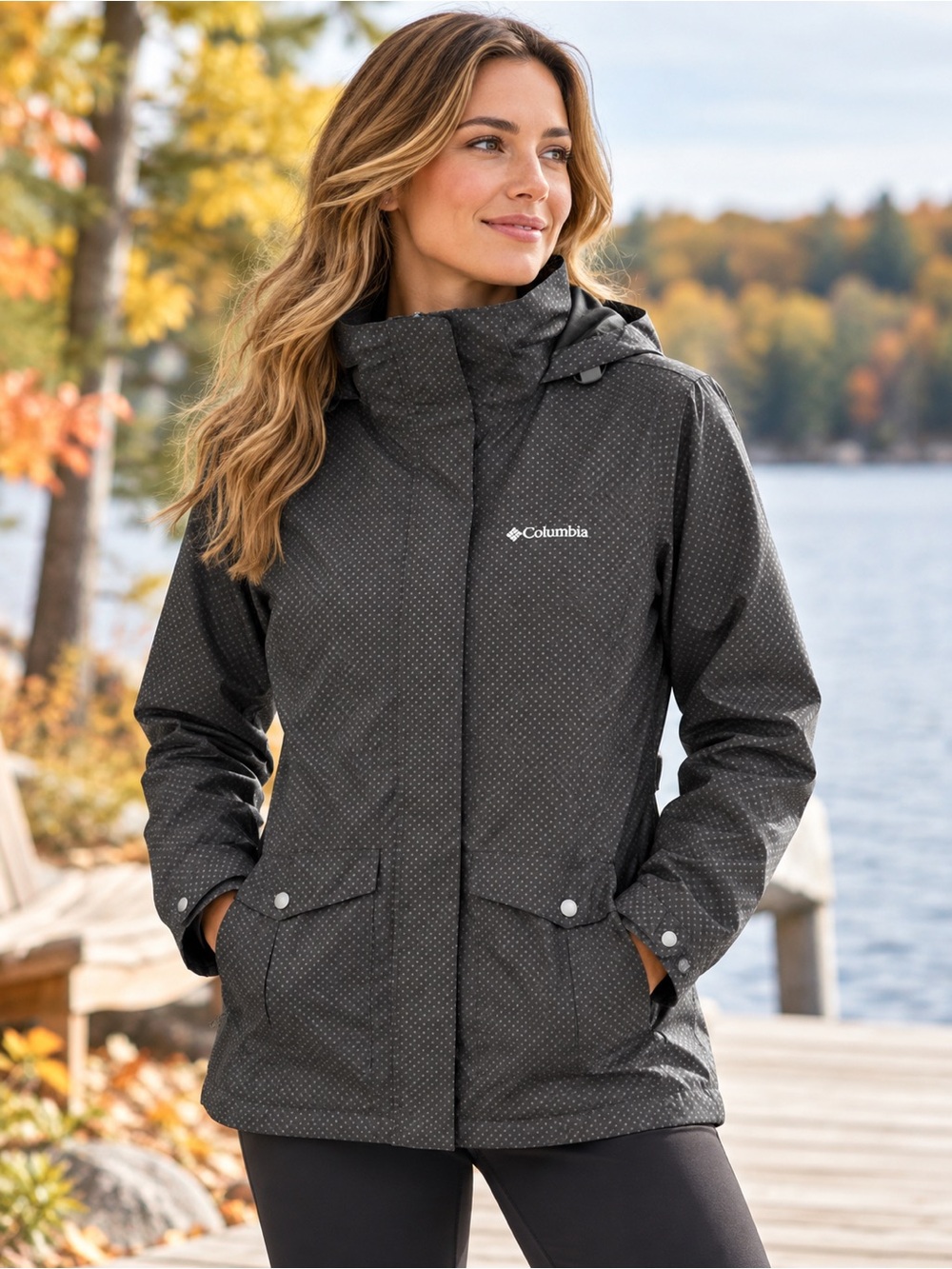 Columbia Women's Medium Dark Gray Hooded Waterproof Jacket